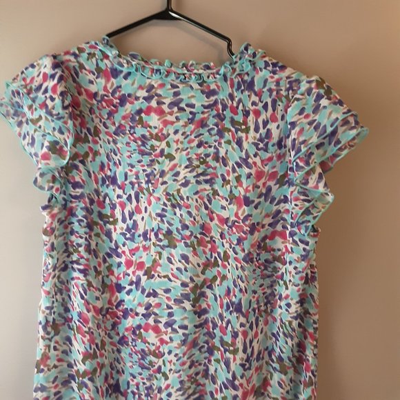 Esprit Women's Cap Sleeve Blouse Boho Floral Sheer Ruffle Size Medium - Picture 7 of 12
